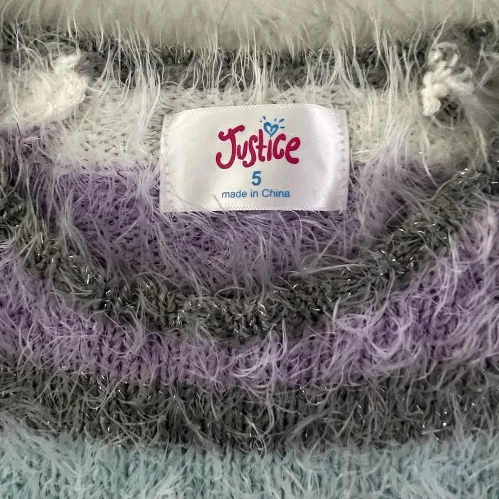 Justice Girls Fuzzy Pastel‎ Multicolor Striped Sweater Girls 5 Cozy Soft NWT